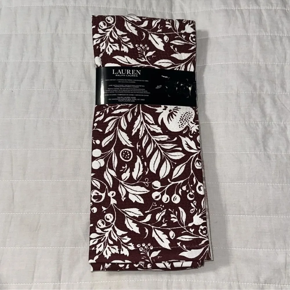 LRL Burgundy White Ivory Plaid Berry Terrycloth Cotton Dish Kitchen Towels